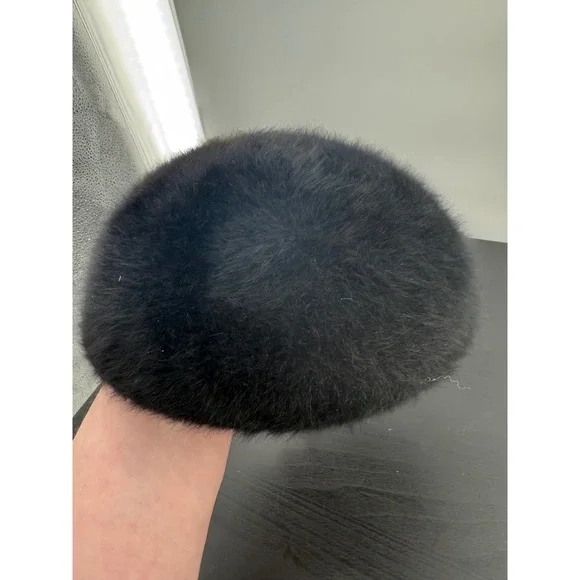 Kangol Black Furry Angora Beret‎ Bow Detail Made in England Vintage Y2K